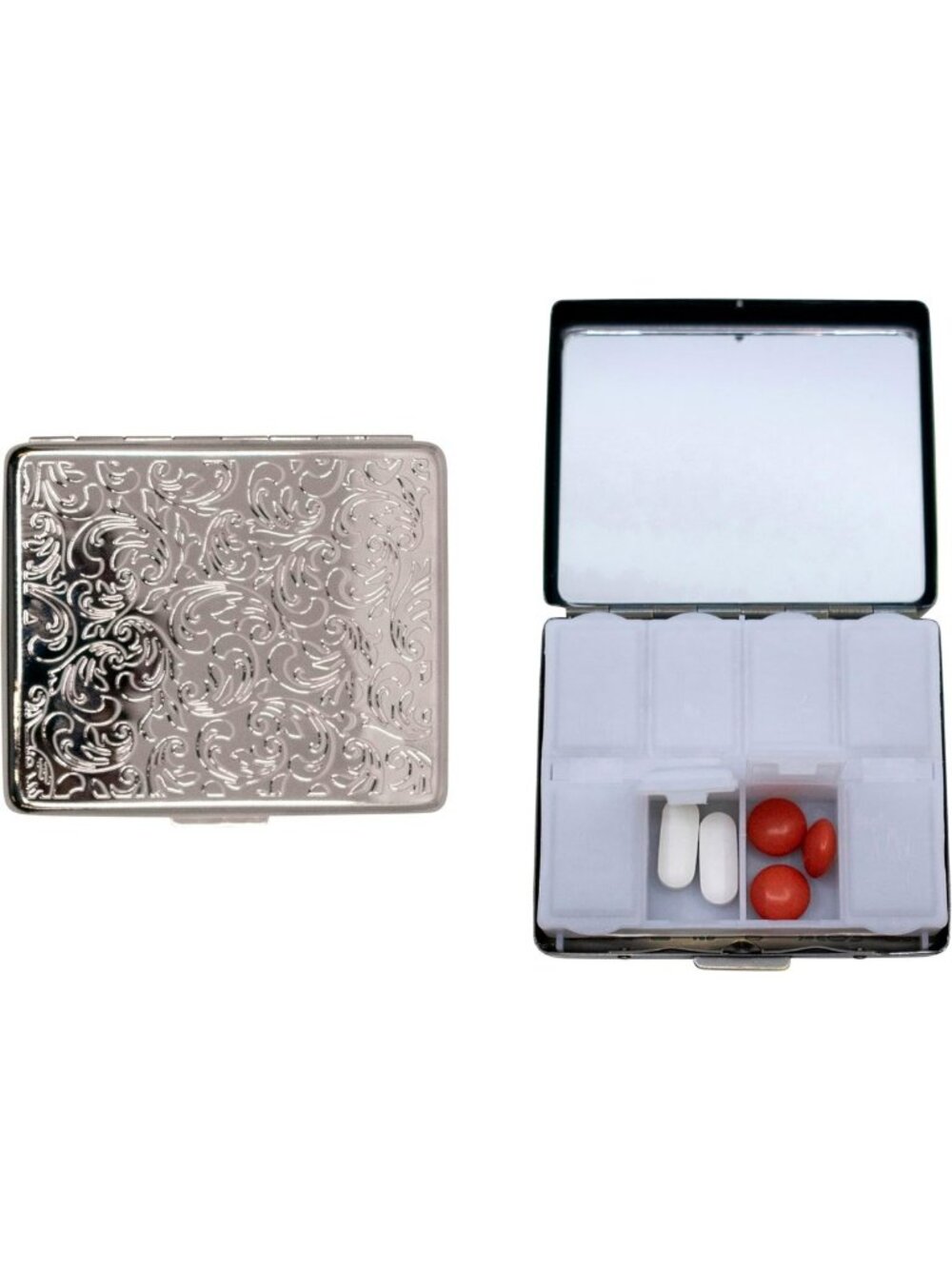 Set of 2 Metal-Plated Weekly Pill Boxes & Portable Medicine Organizers - Silver